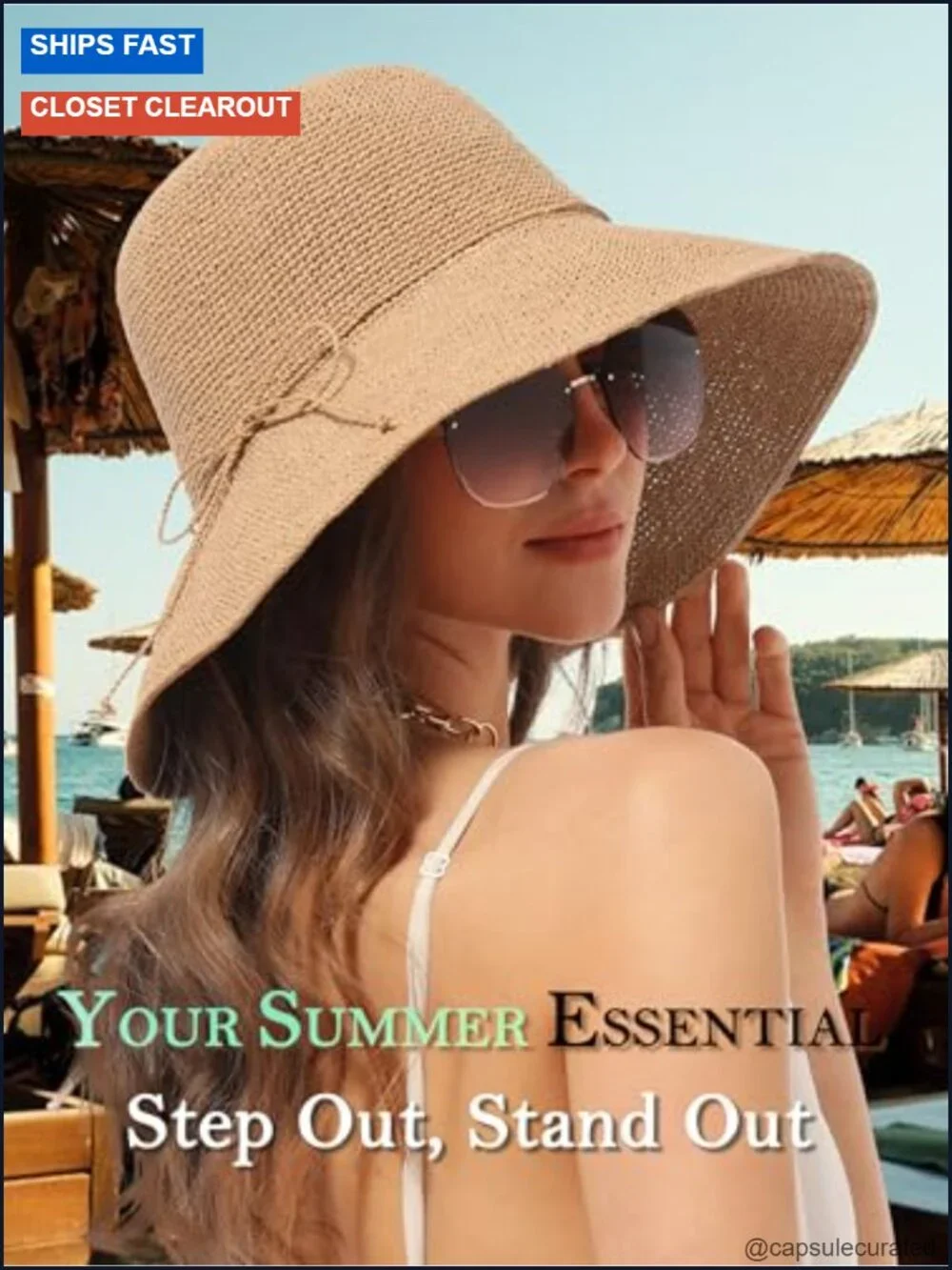 Straw Bucket Hat Wide Brim UPF 50+ Packable Women's Sun Hat